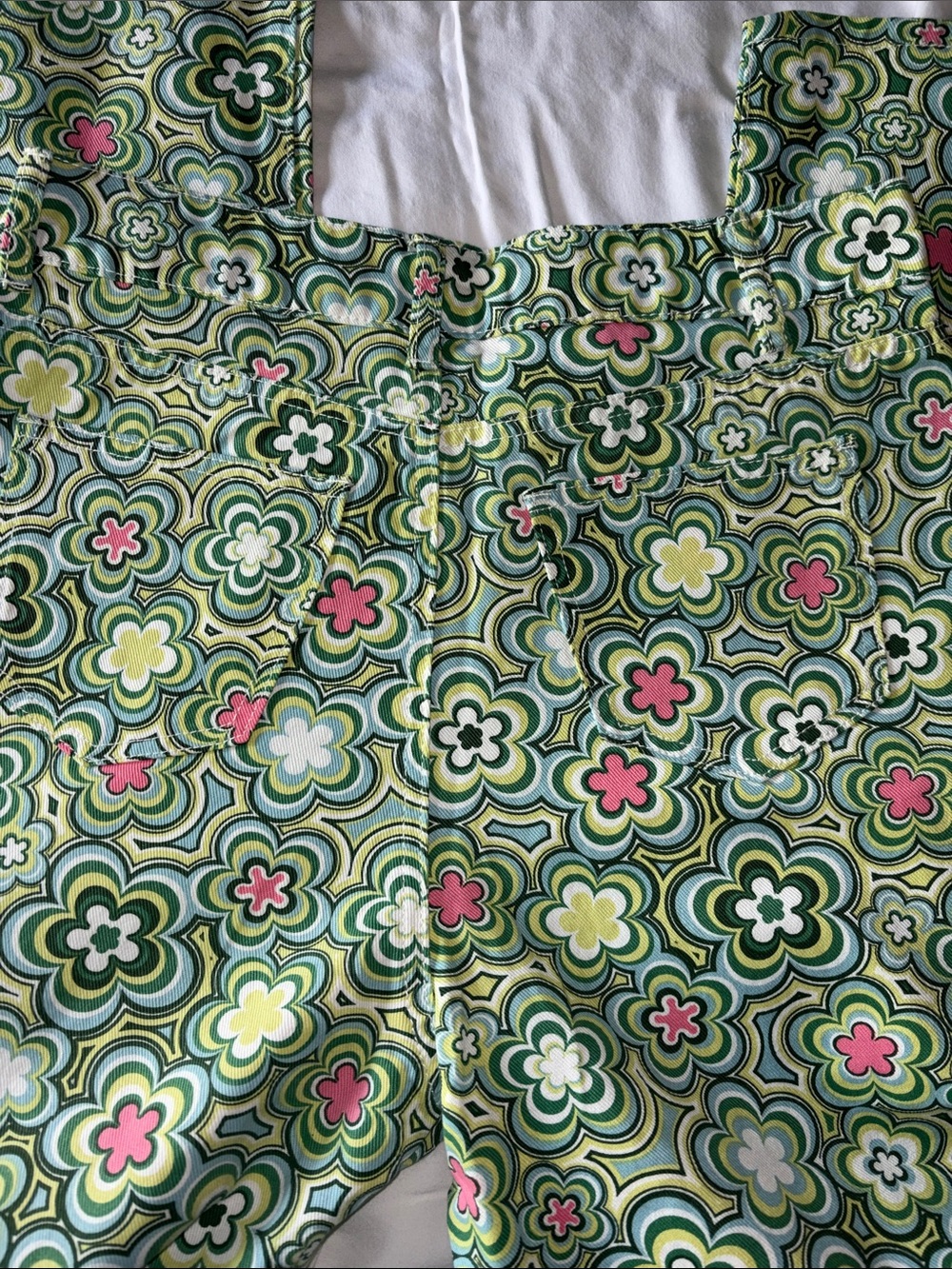 70s Style Green Floral Print High Waist Straight Leg Jeans womens SMALL - Picture 4 of 4